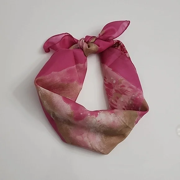 Pink Tan White Cream Countryside Print 100% Polyester Scarf - Picture 1 of 7